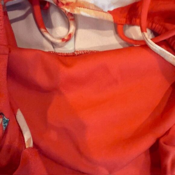 Monteau Los Angeles Mini Dress Coral Floral Print Strappy Stretchy Size Medium - Picture 6 of 11